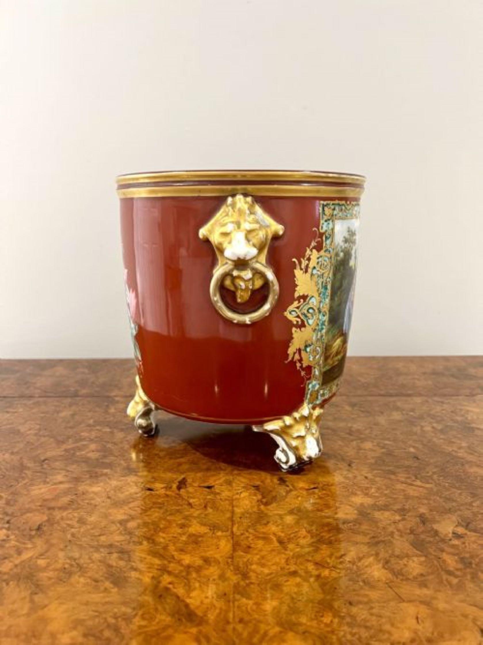 Superb quality French antique Victorian hand painted porcelain jardiniere  For Sale 1