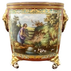Französische Jardiniere aus handbemaltem antikem viktorianischem Porzellan in hervorragender Qualität 
