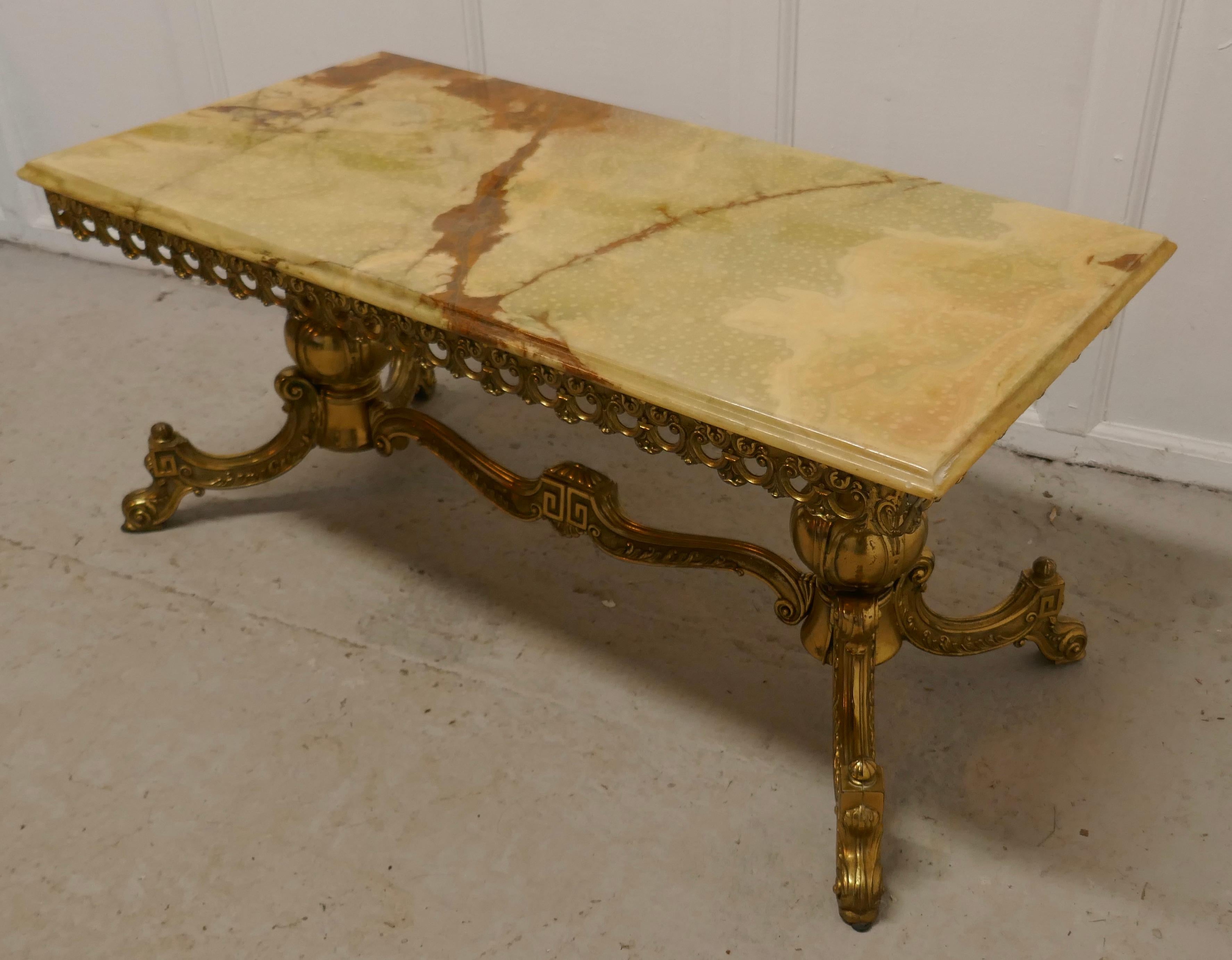 Mid-Century Modern Superb Quality French Brass and Marble Coffee Table