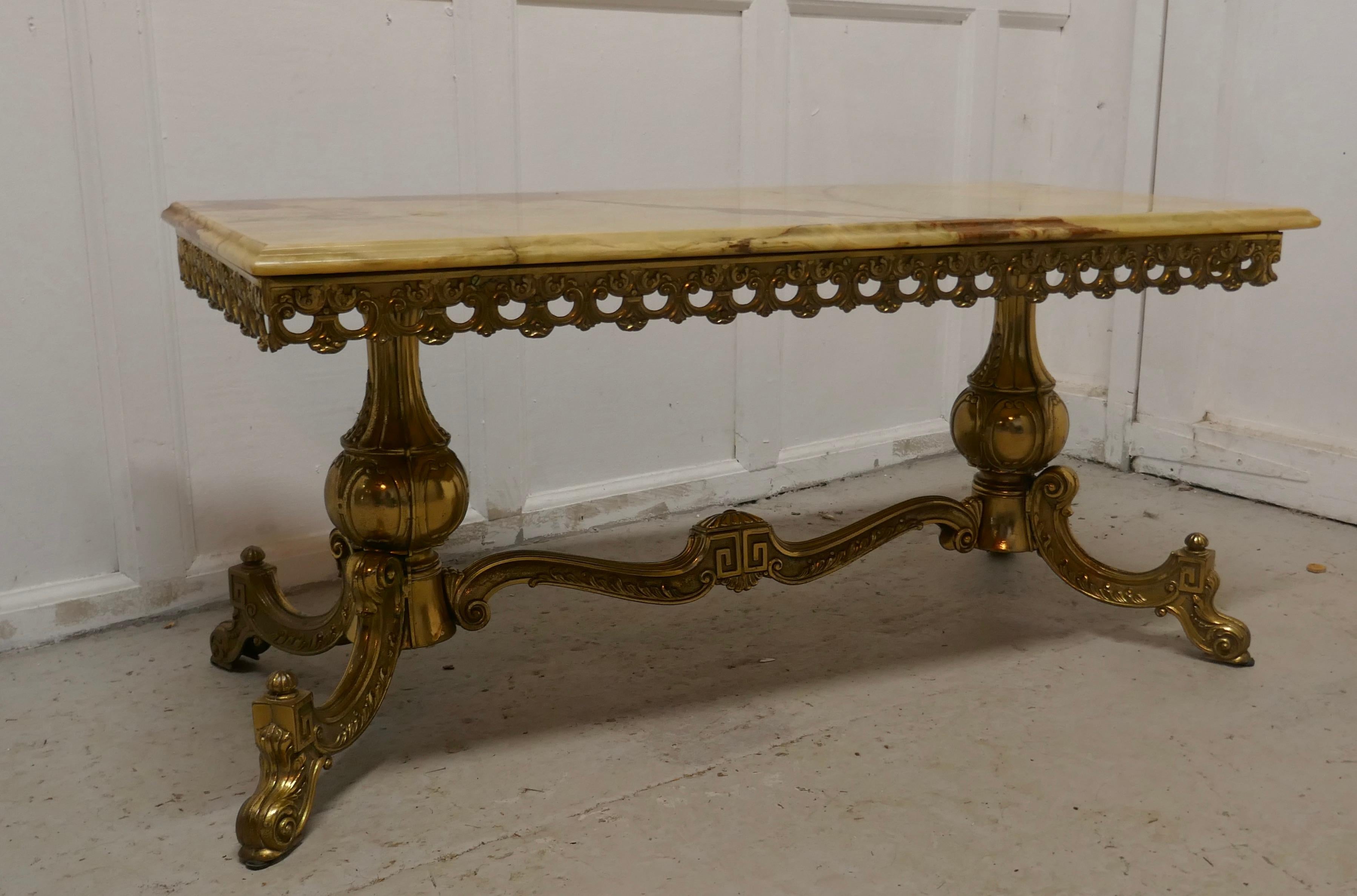 20th Century Superb Quality French Brass and Marble Coffee Table