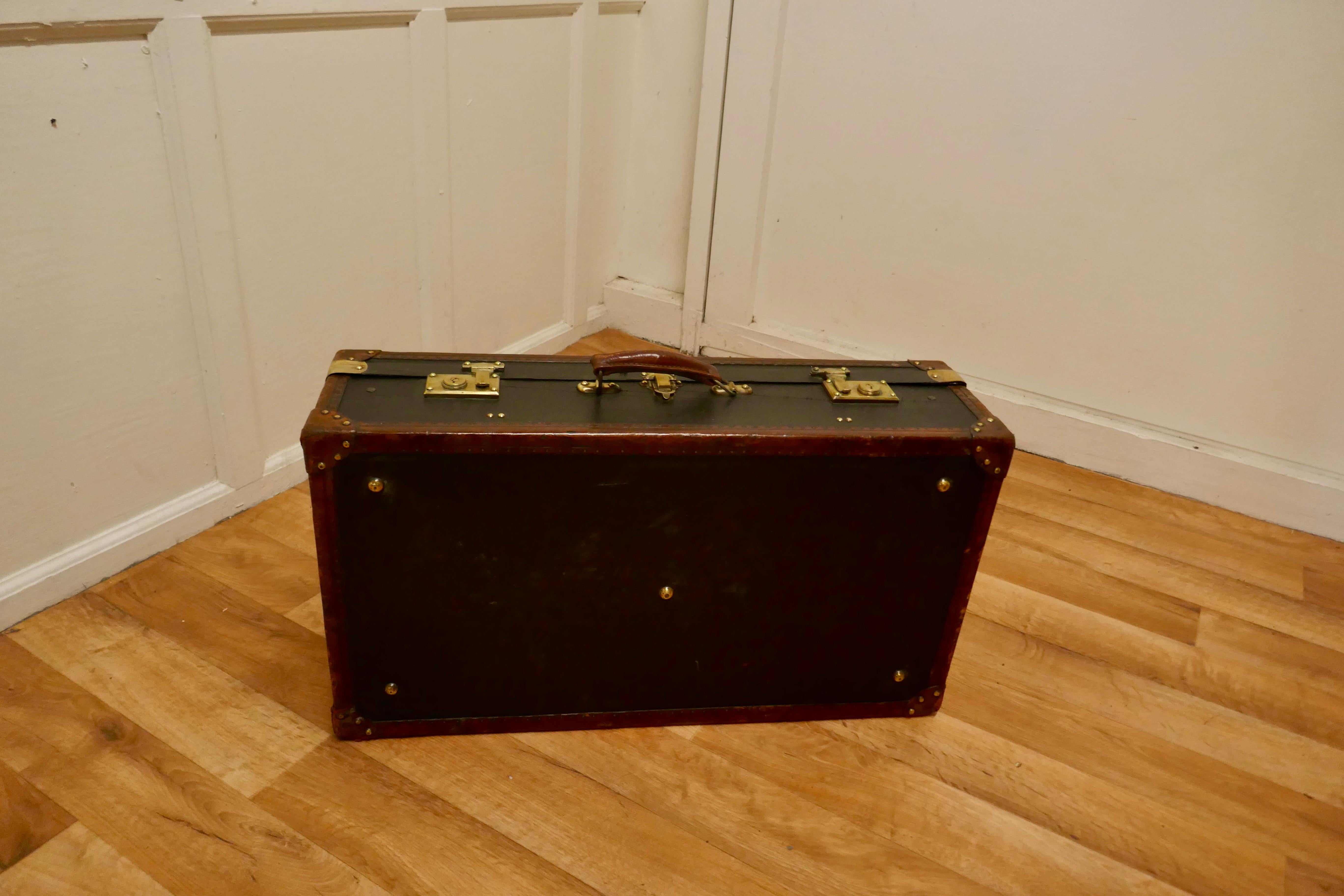 Arts and Crafts Superb Quality French Canvas and Leather Suit Case For Sale