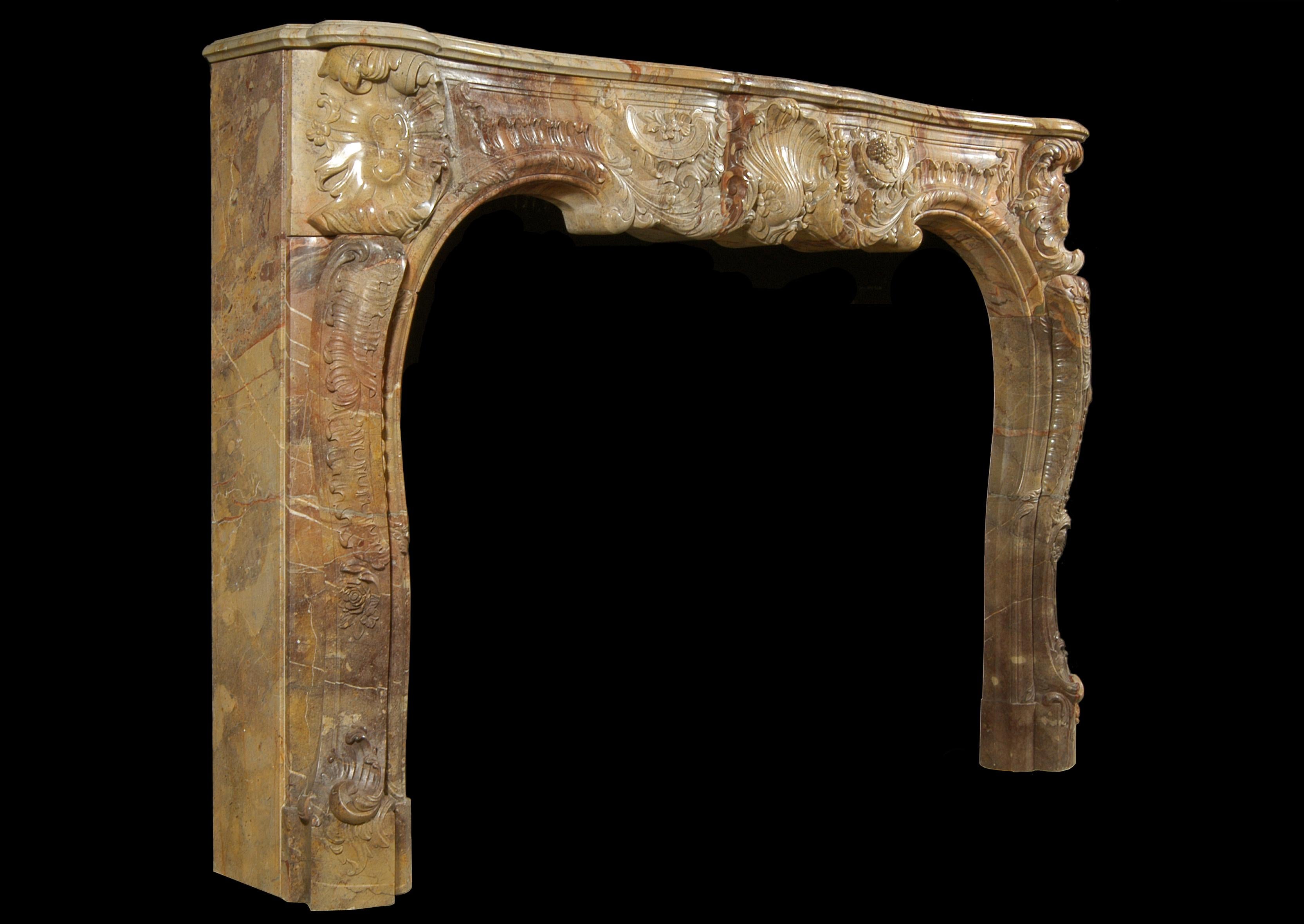 Superb Quality French Louis XV Style Carved Sarrancolin Marble Fireplace For Sale 2