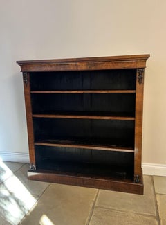 Superb quality large antique Victorian burr walnut open bookcase