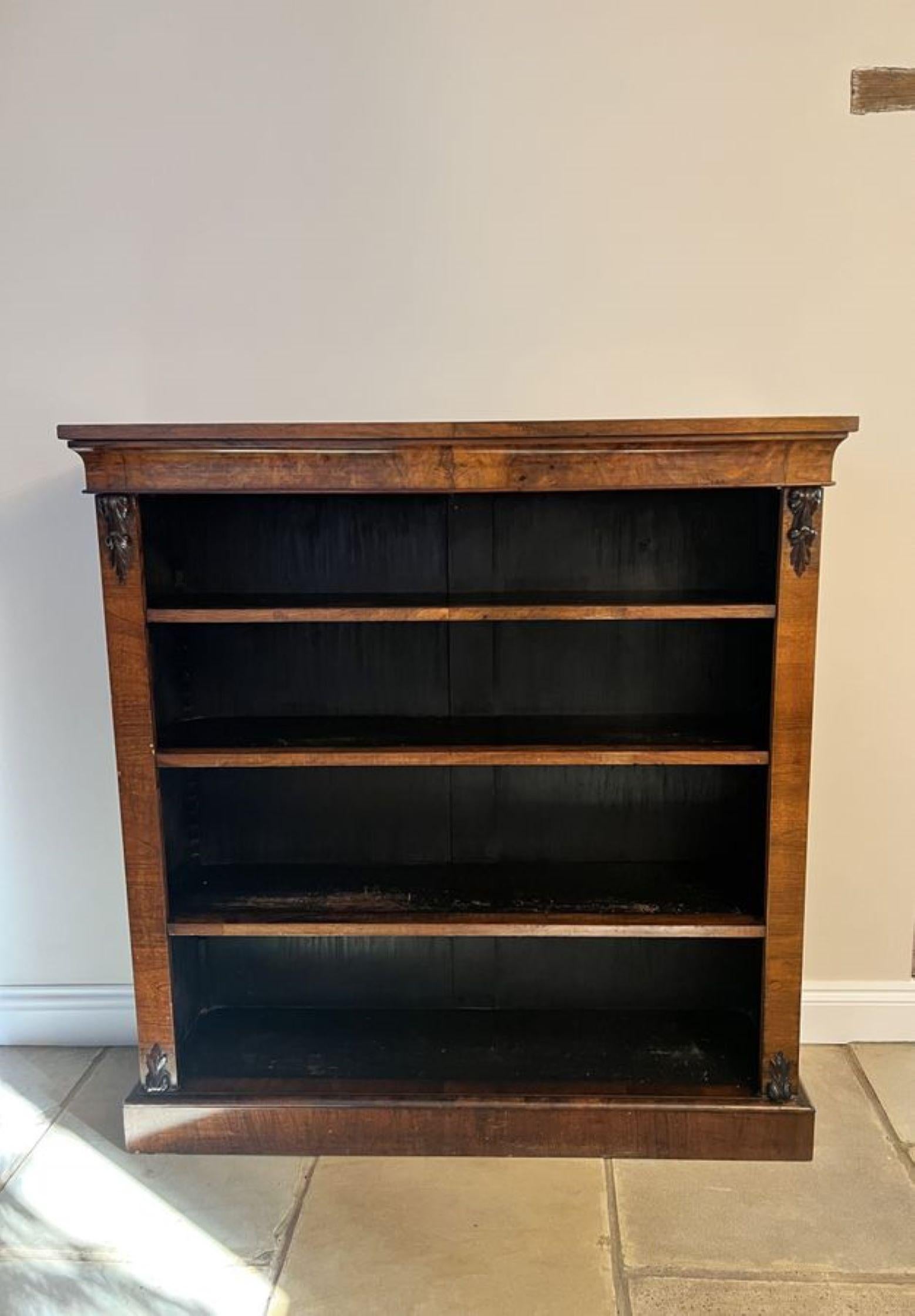 Superb quality large antique Victorian burr walnut open bookcase For Sale 1