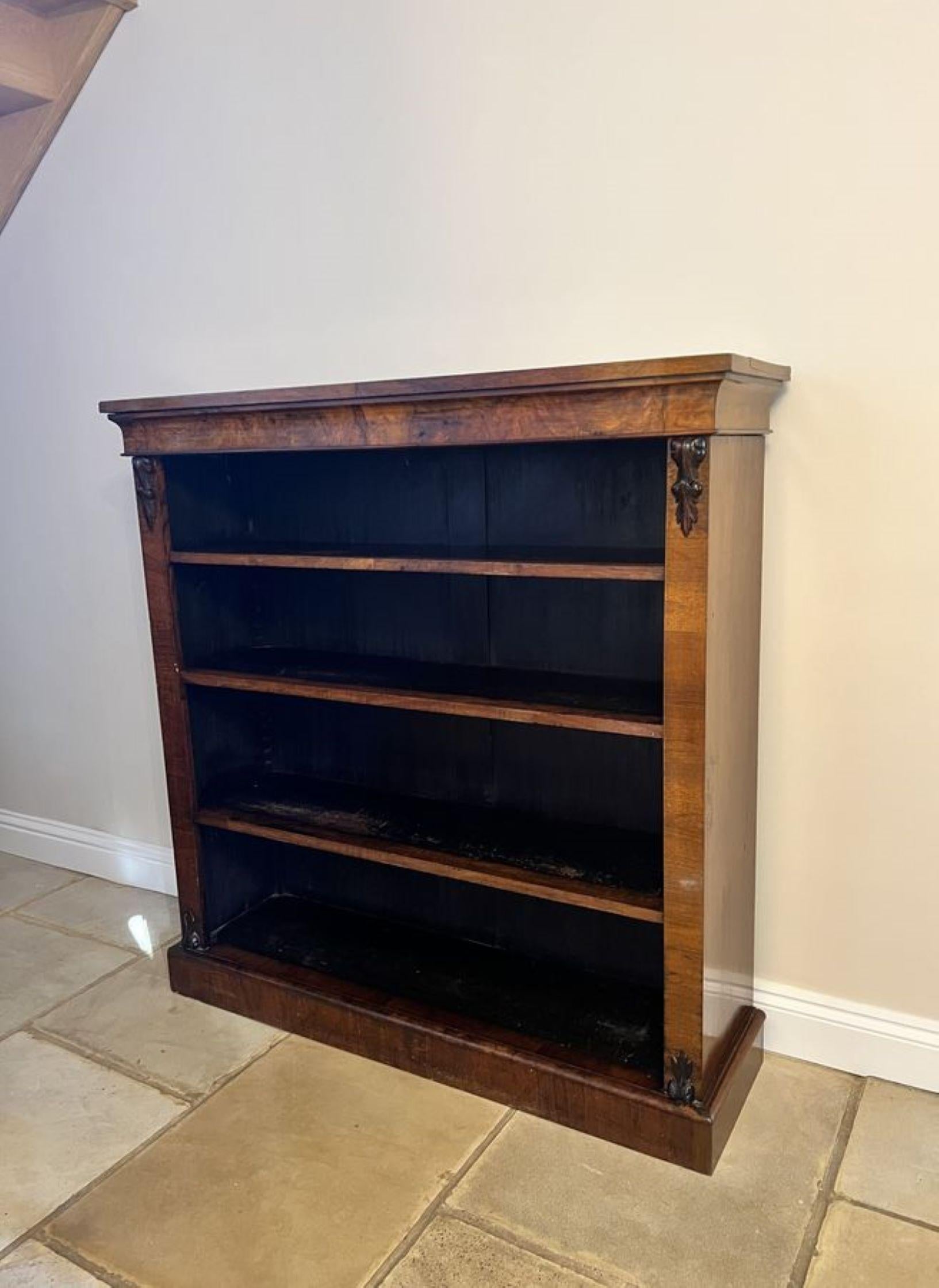 Superb quality large antique Victorian burr walnut open bookcase For Sale 2