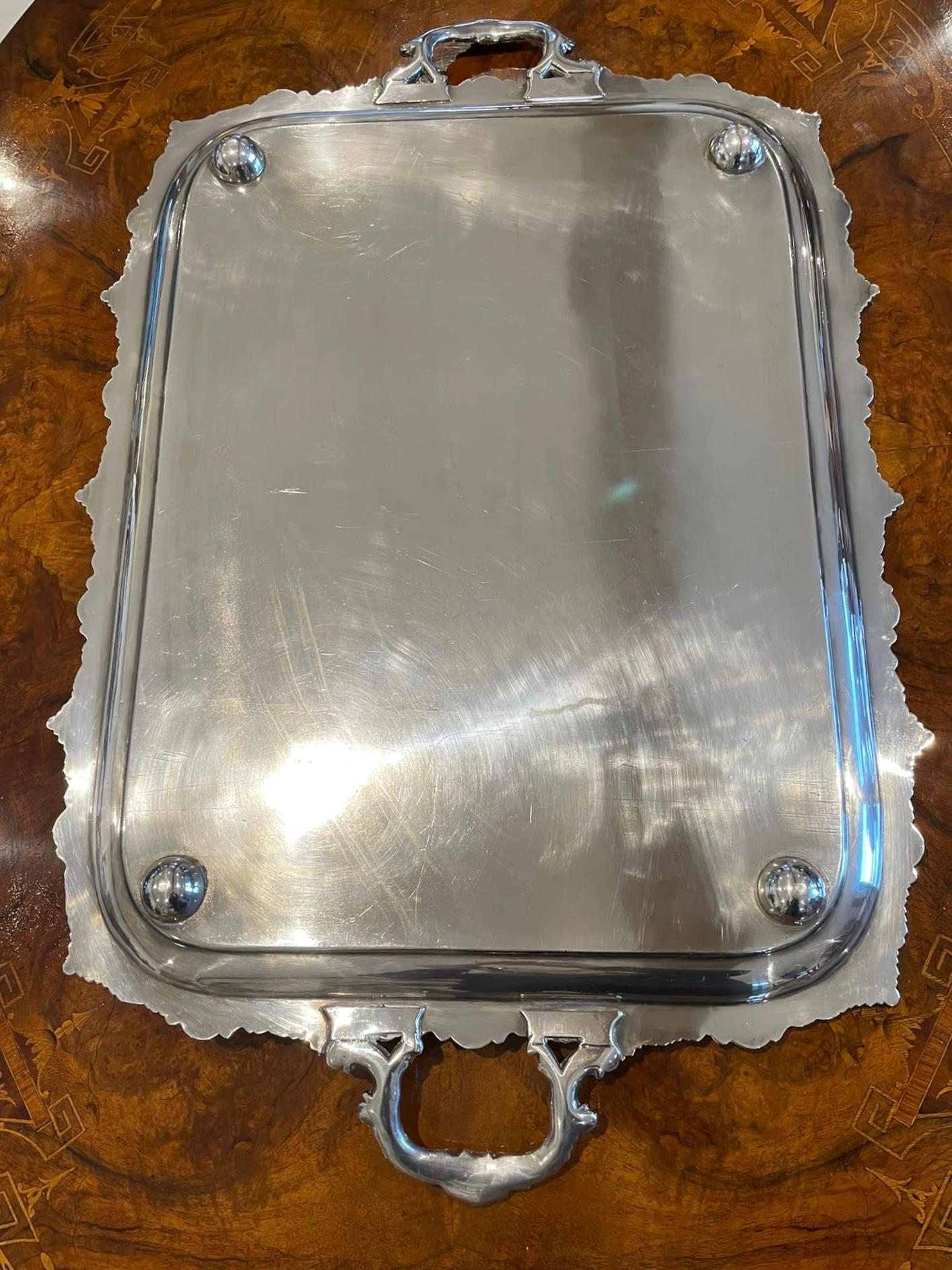 Superb Quality Large Antique Victorian Silver Plated Tea Tray For Sale 4