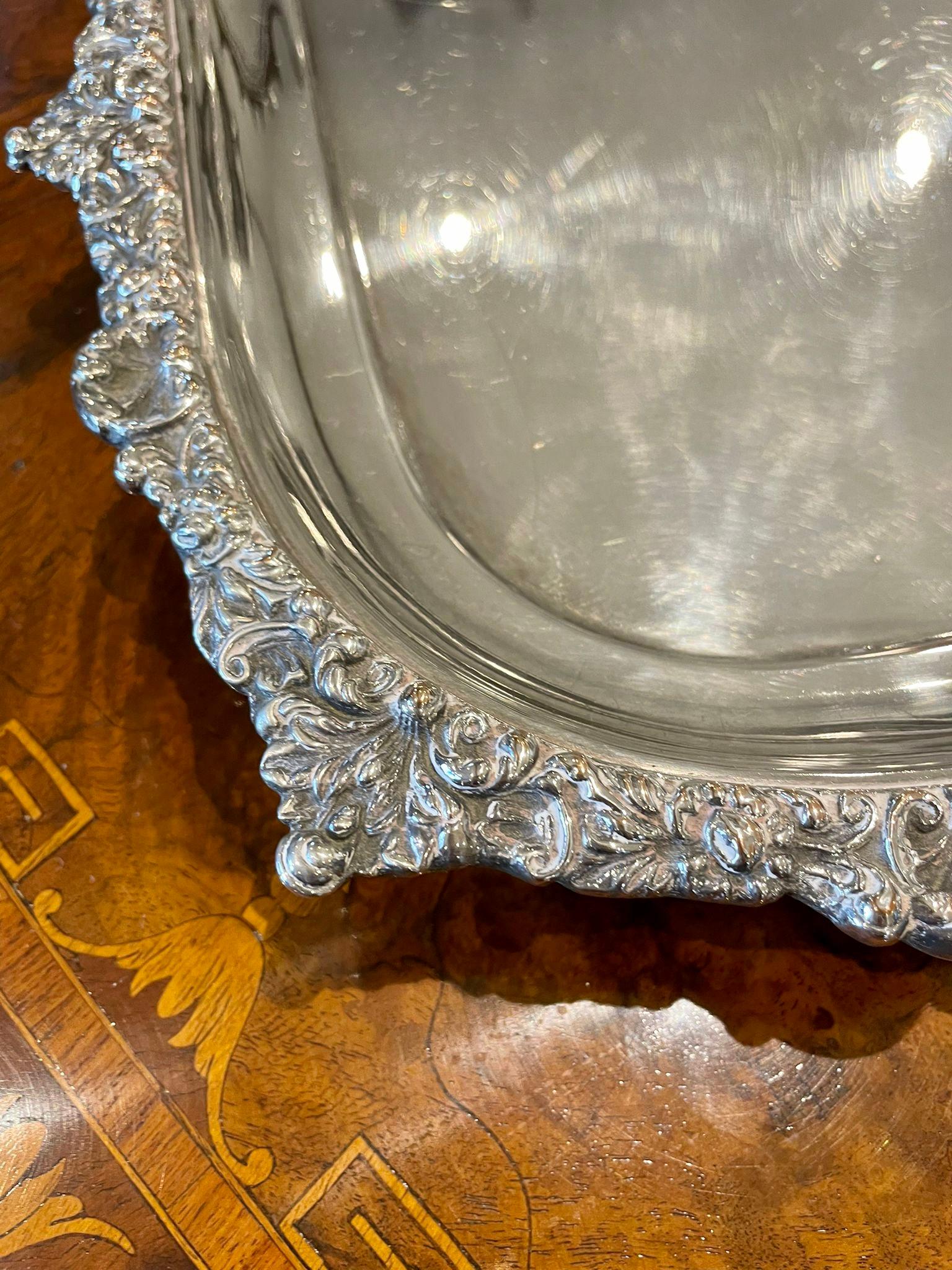 English Superb Quality Large Antique Victorian Silver Plated Tea Tray For Sale
