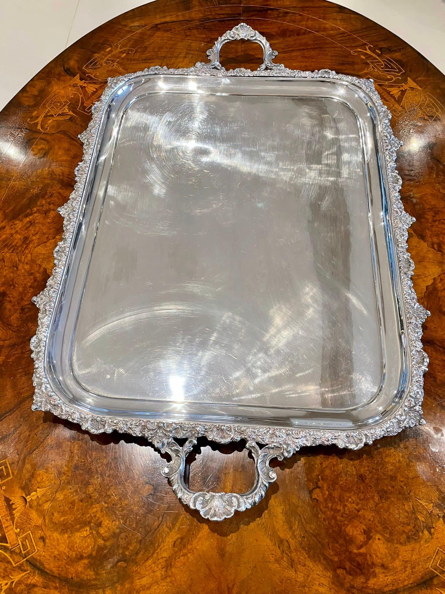 Superb Quality Large Antique Victorian Silver Plated Tea Tray For Sale 1