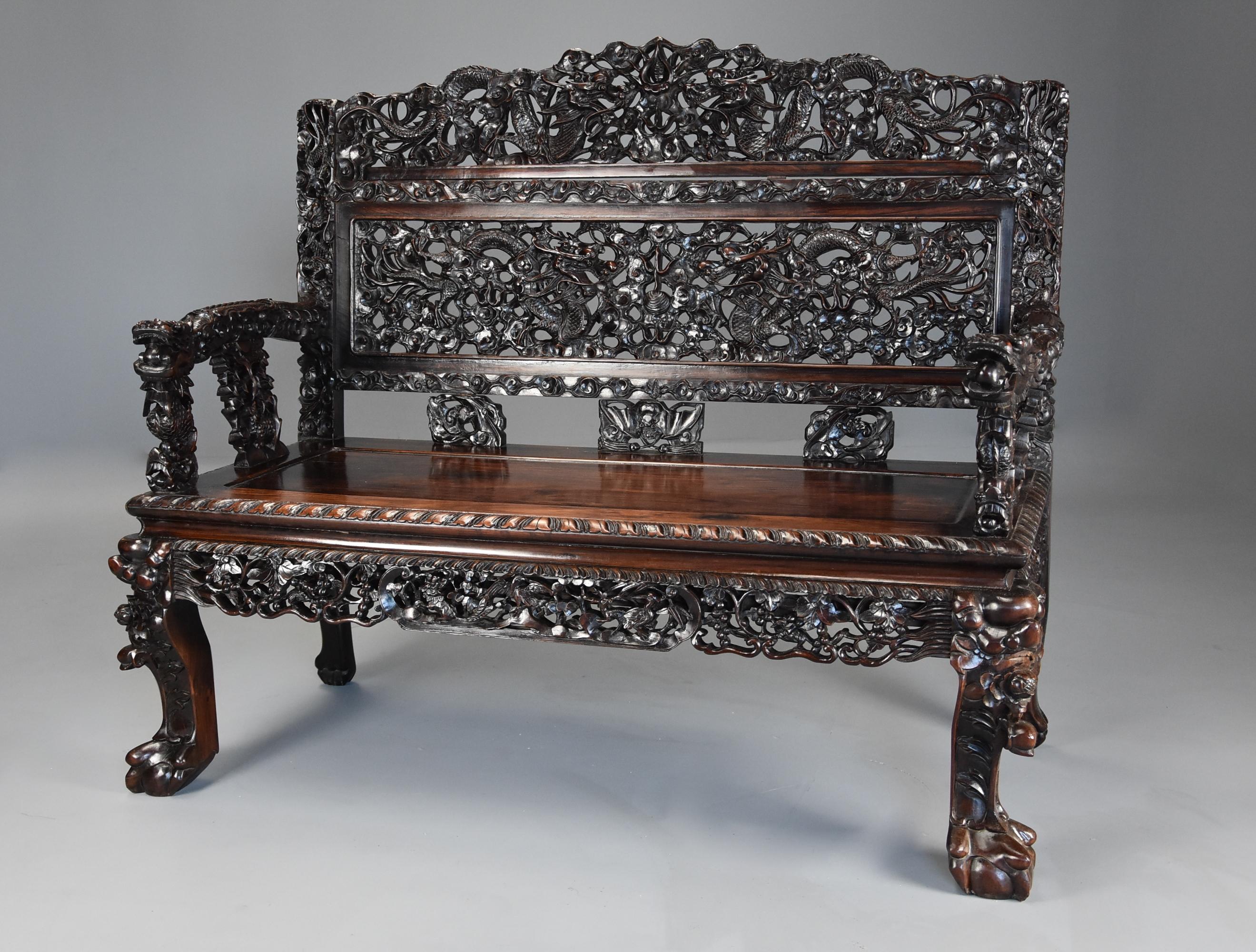 Superb Quality 19th Century Chinese Profusely Carved Padouk Seven Piece Suite 3