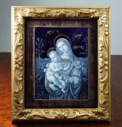 Superb Quality Limoges Enamel Plaque, Madonna and Child, 19th Century