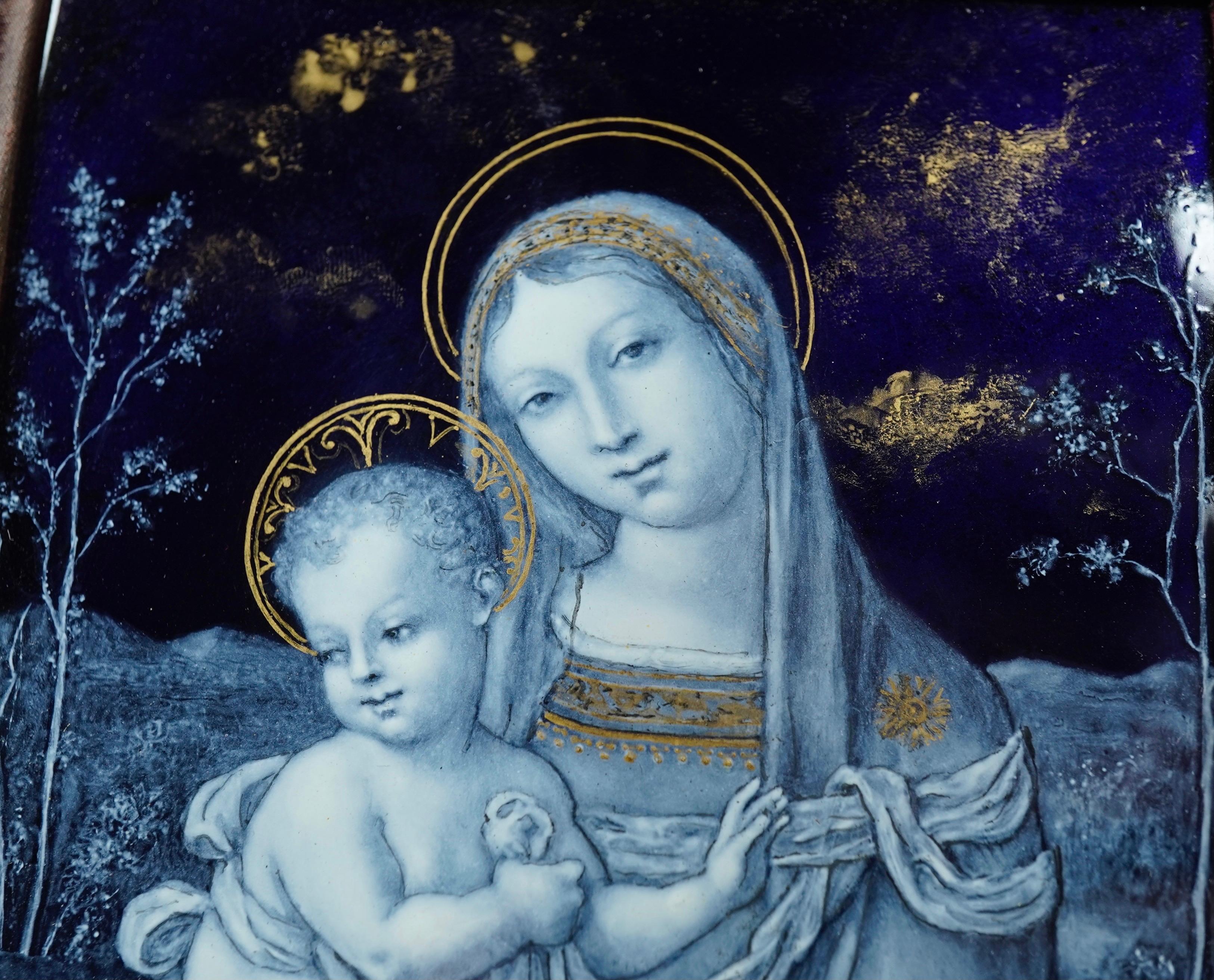 French Superb Quality Limoges Enamel Plaque, Madonna and Child, 19th Century For Sale