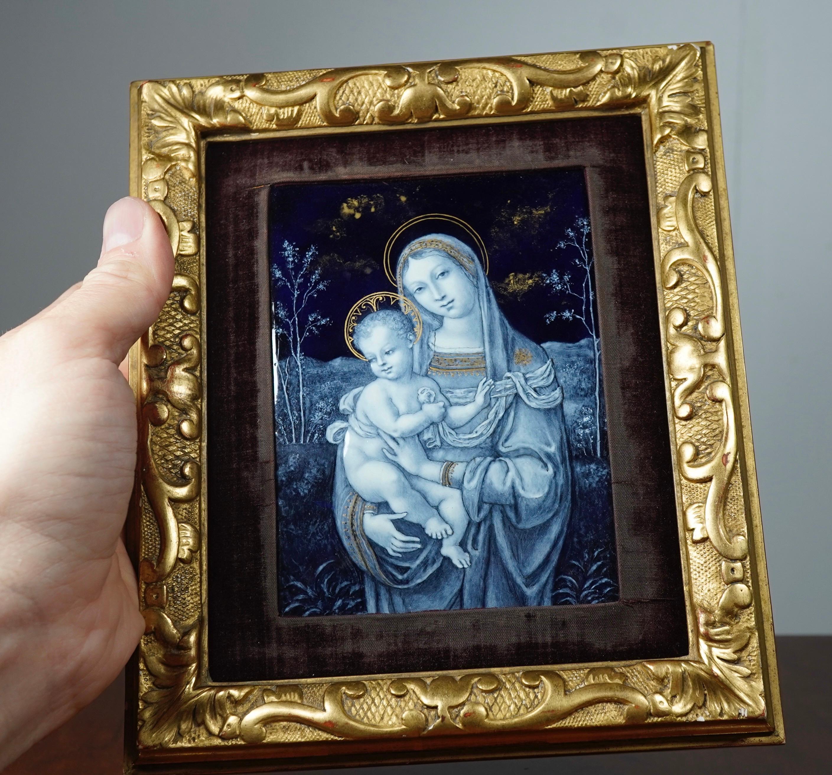 Superb Quality Limoges Enamel Plaque, Madonna and Child, 19th Century For Sale 1