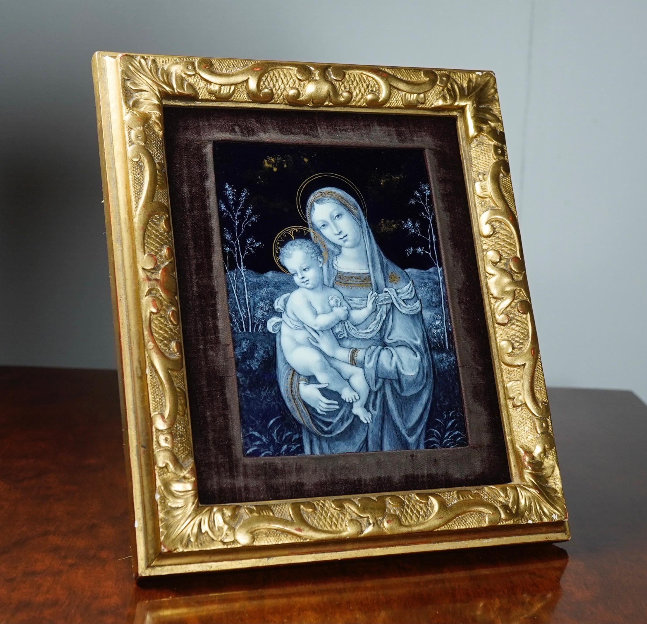 Superb Quality Limoges Enamel Plaque, Madonna and Child, 19th Century For Sale 2