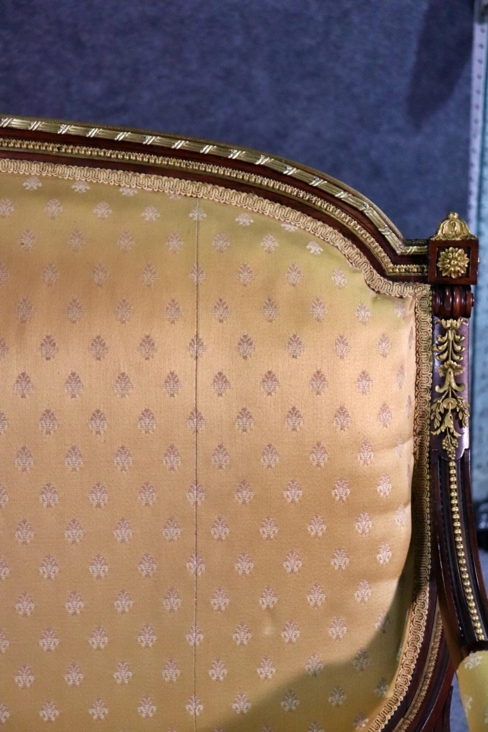 Superb Quality Louis XVI Bronze Mounted Sofa Settee Manner of Francois Linke In Good Condition For Sale In Swedesboro, NJ