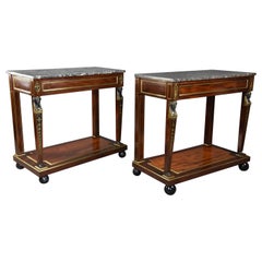 Superb Quality Near Pair of French Empire Mahogany Console Tables