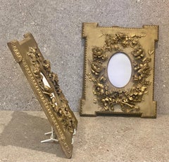 Superb Quality Pair Antique Hand Carved High Relief Gilt Wood Photo Frames 19th
