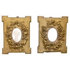 Superb Quality Pair Antique Hand Carved High Relief Gilt Wood Photo Frames 19th
