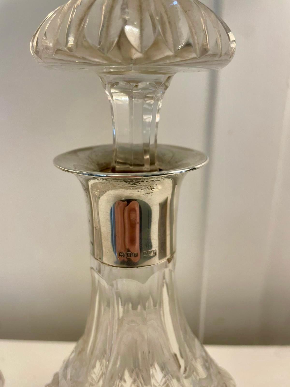 Superb Quality Pair of Antique Edwardian Cut Glass Decanters with Silver Mounts  In Good Condition For Sale In Suffolk, GB