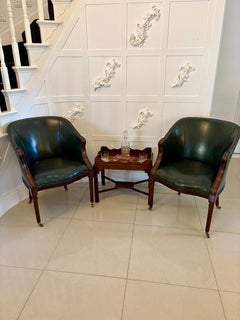 Superb Quality Pair of Antique Victorian Green Leather Desk Chairs