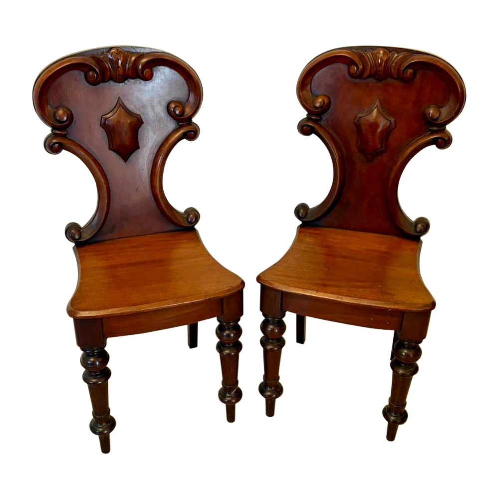 Superb Quality Pair of Antique Victorian Mahogany Hall / Side Chairs