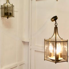 Superb Quality Pair of Art Deco Style Brass and Glass Lanterns