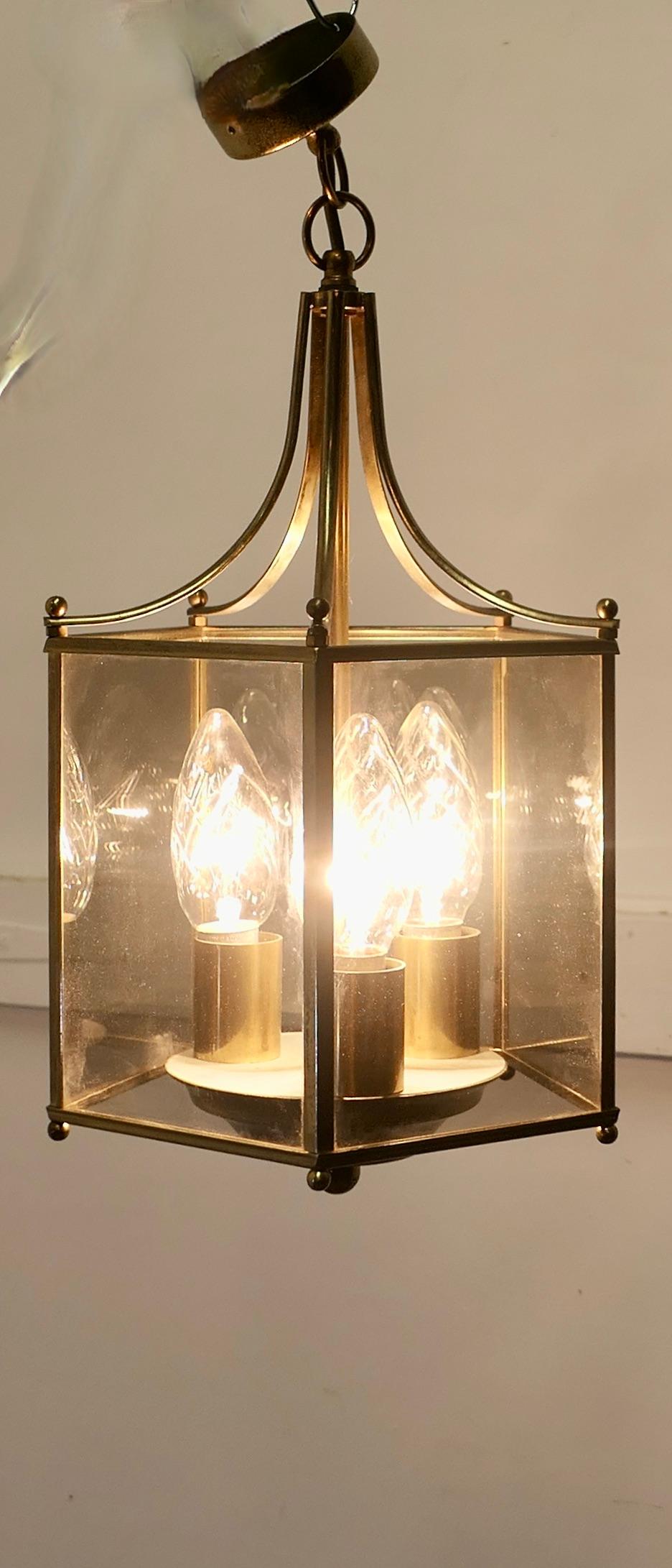 20th Century Superb Quality Pair of Art Deco Style Brass and Glass Lanterns      For Sale