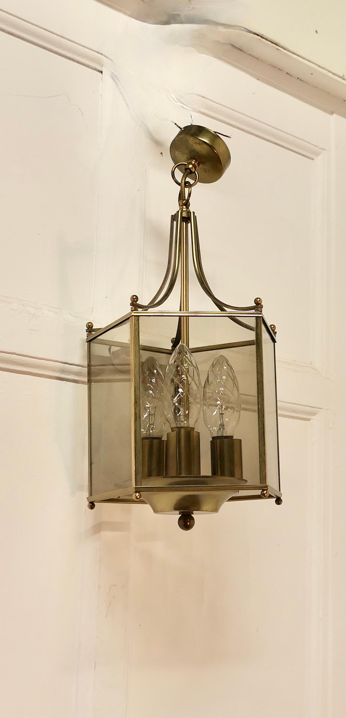 Superb Quality Pair of Art Deco Style Brass and Glass Lanterns      For Sale 1