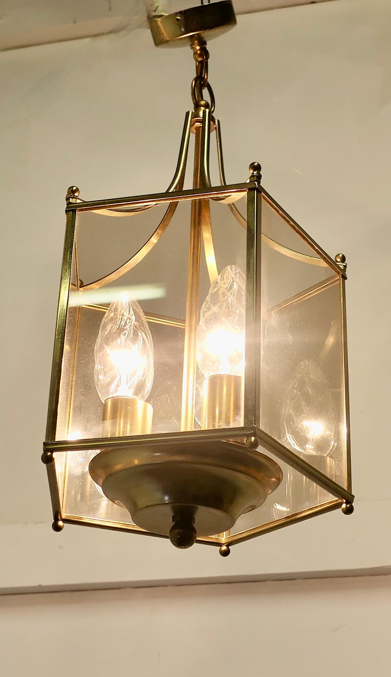 Superb Quality Pair of Art Deco Style Brass and Glass Lanterns      For Sale 2