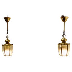 Superb Quality Pair of Art Deco Style Brass and Glass Lanterns