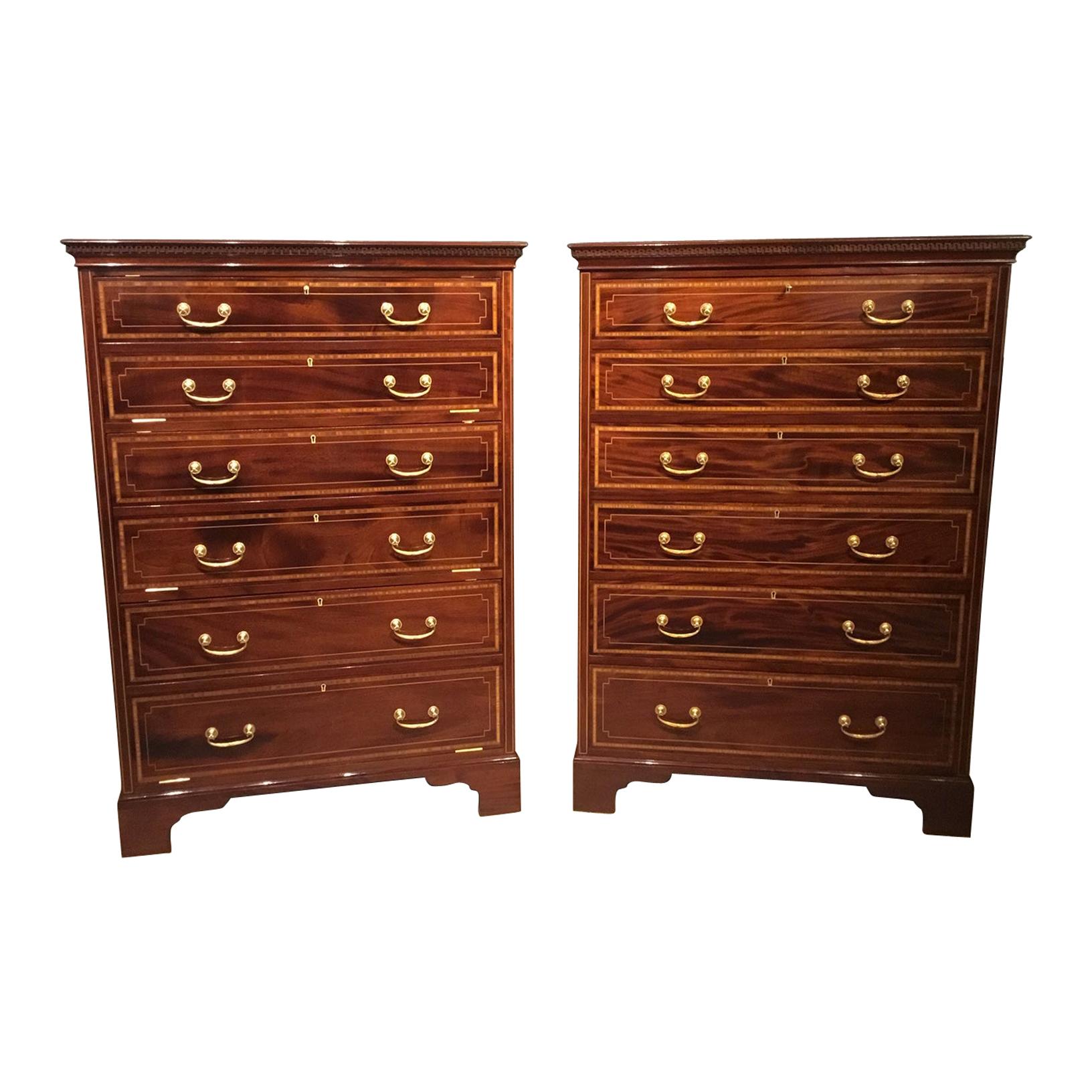 Superb Quality Pair of Edwardian Period Mahogany Inlaid Chests For Sale