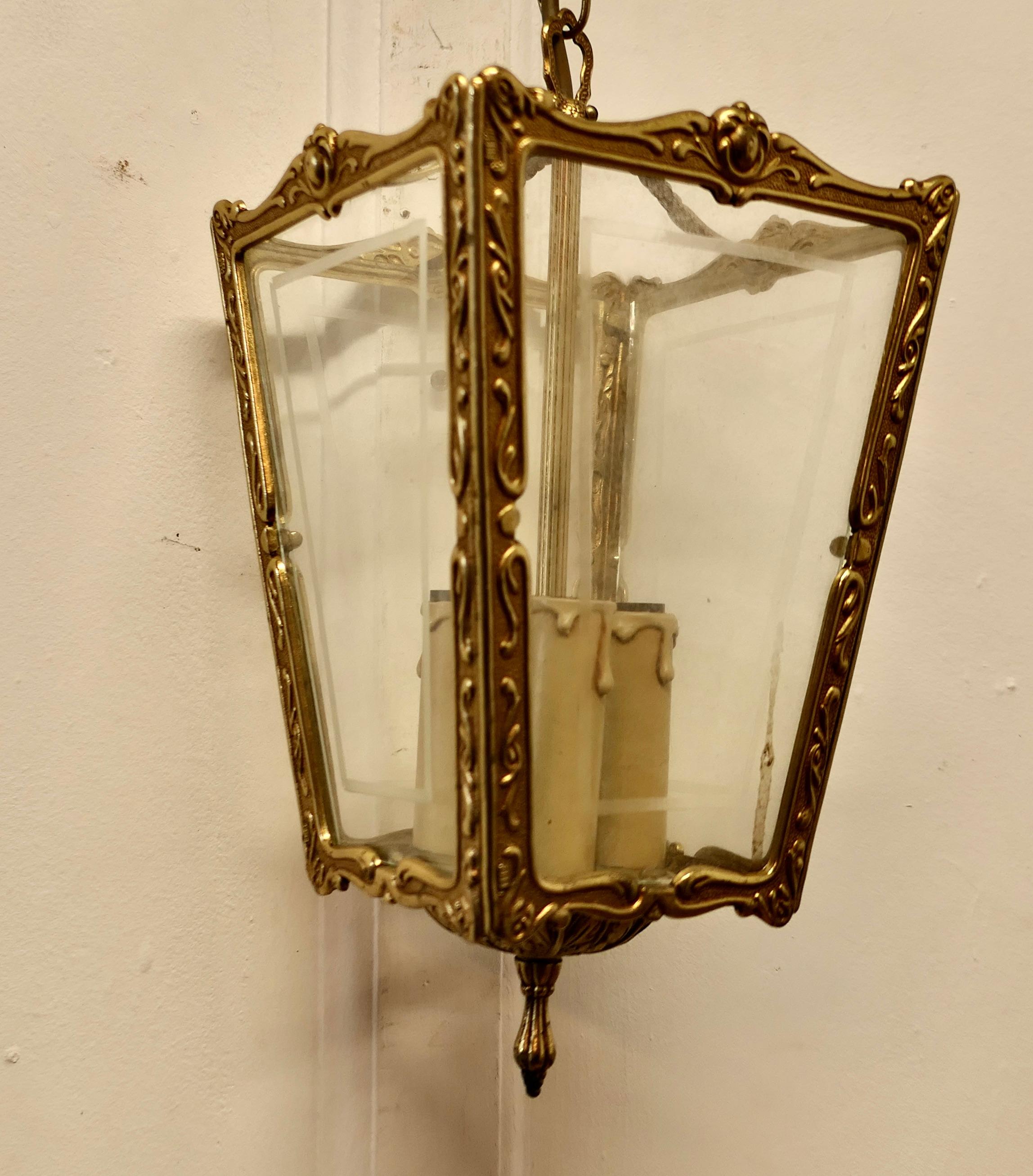 Beaux Arts Superb Quality Pair of French Brass and Etched Glass Lanterns    For Sale