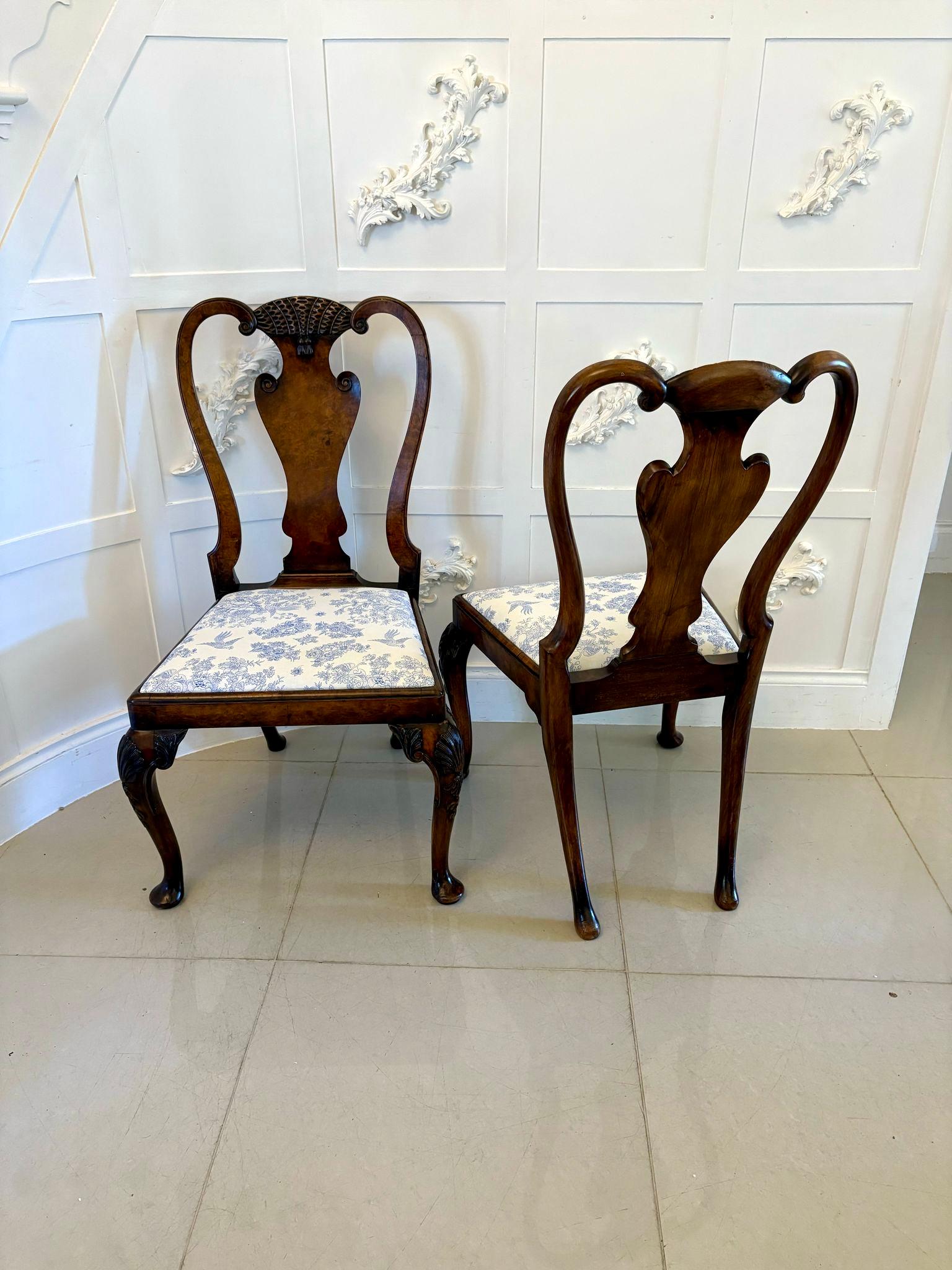 Juego de 6 Sillas de Comedor Antiguas Victorianas de Nogal Tallado de Excelente Calidad en venta 2