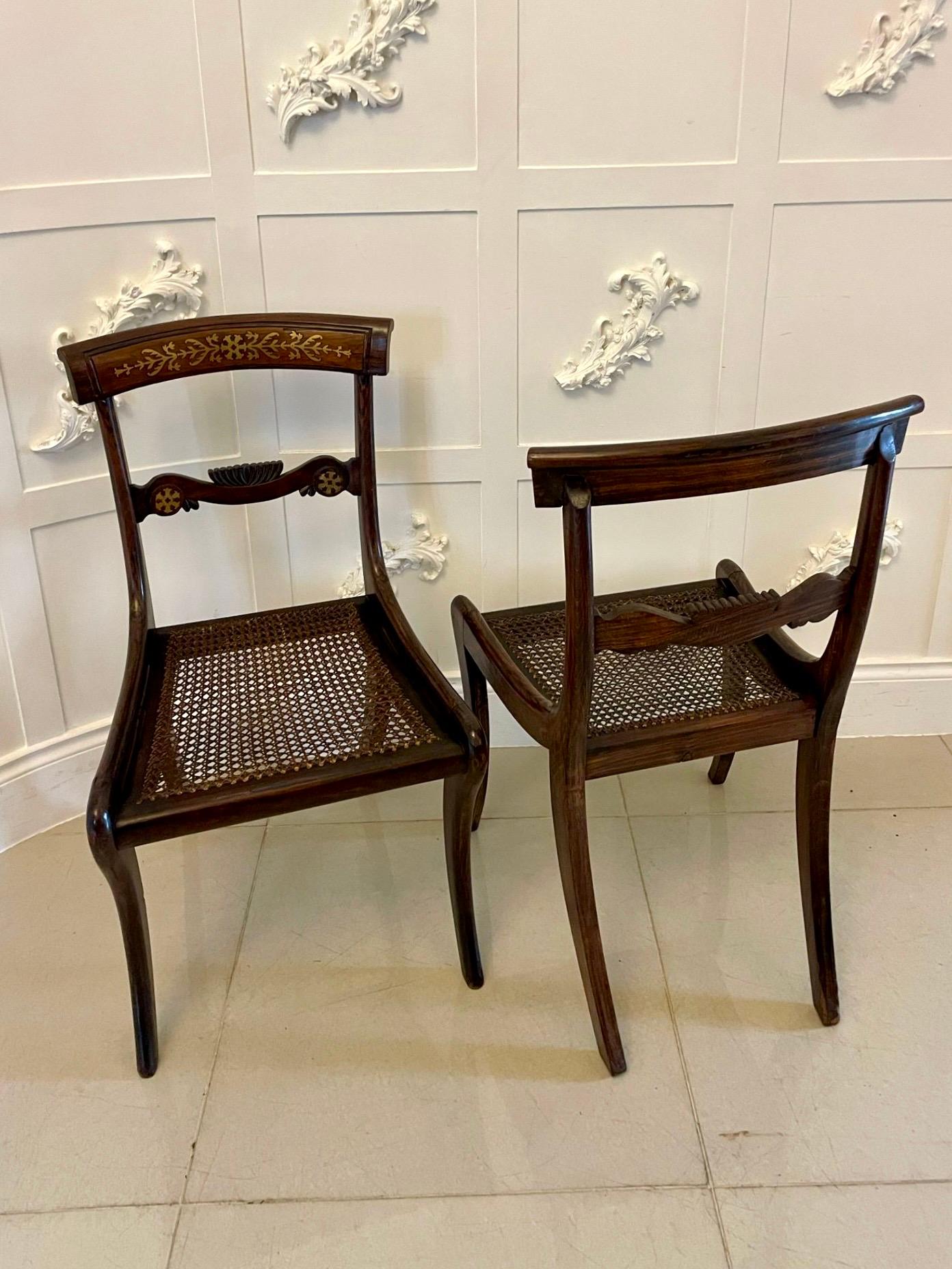 Inlay Superb Quality Set of 8 Antique Regency Rosewood Brass Inlaid Dining Chairs  For Sale
