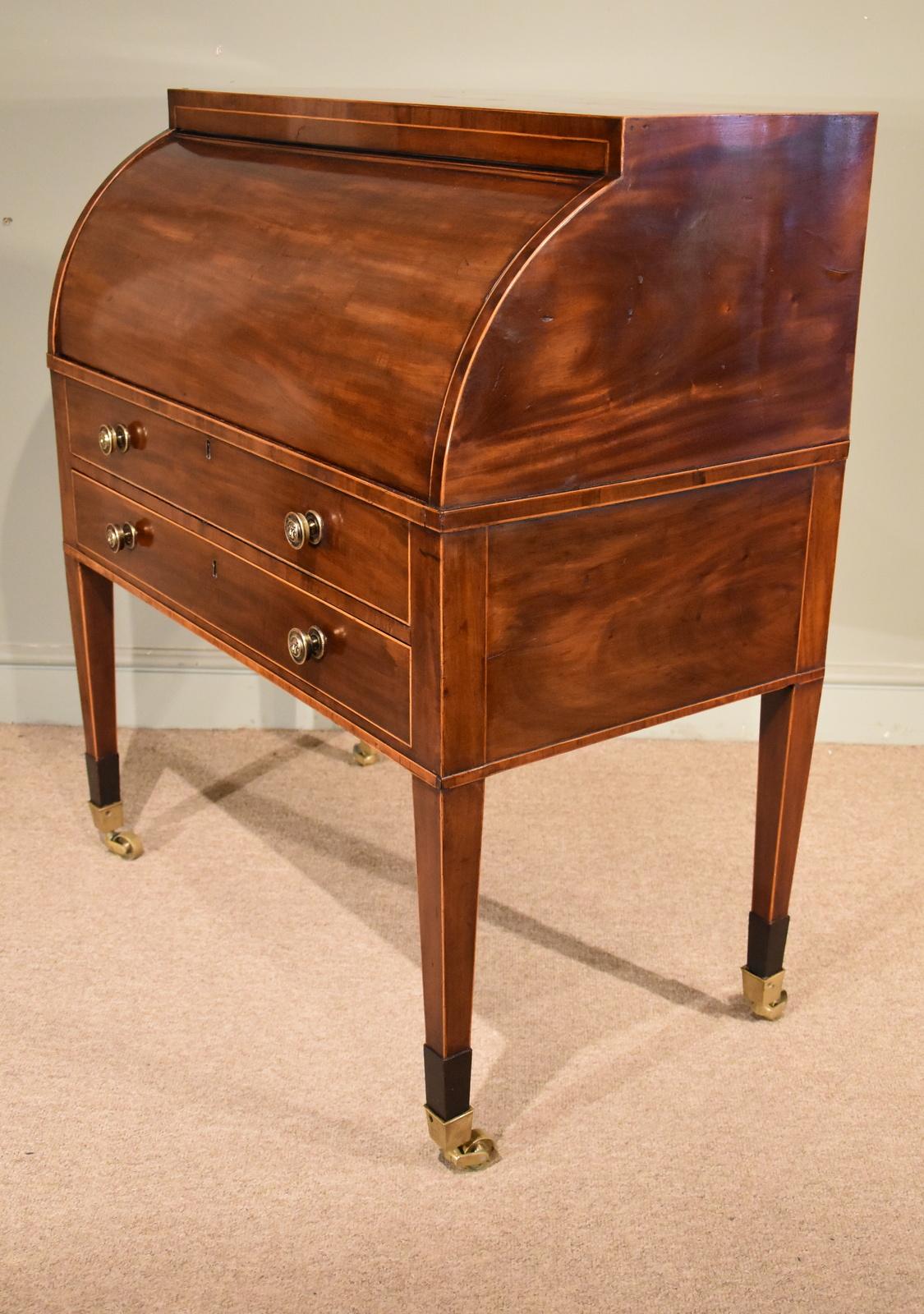 18th Century Superb Quality Sheraton Period Mahogany and Boxwood Cylinder Desk