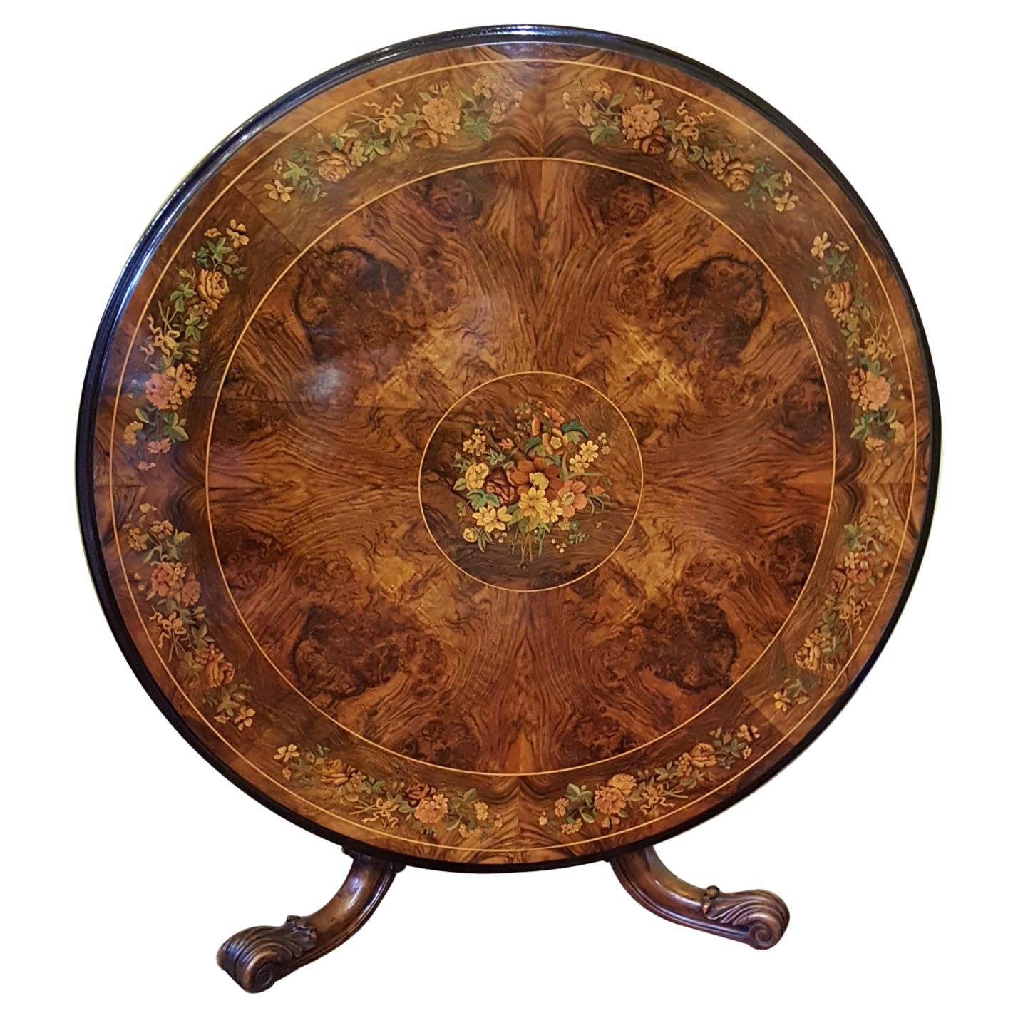Superb Quality Victorian Burr Walnut Center Breakfast Table For Sale