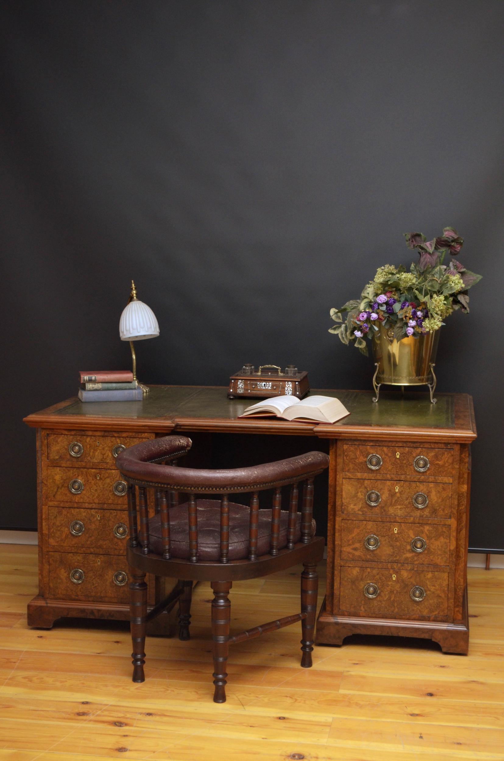 Superb Quality Victorian Burr Walnut Pedestal Desk 8