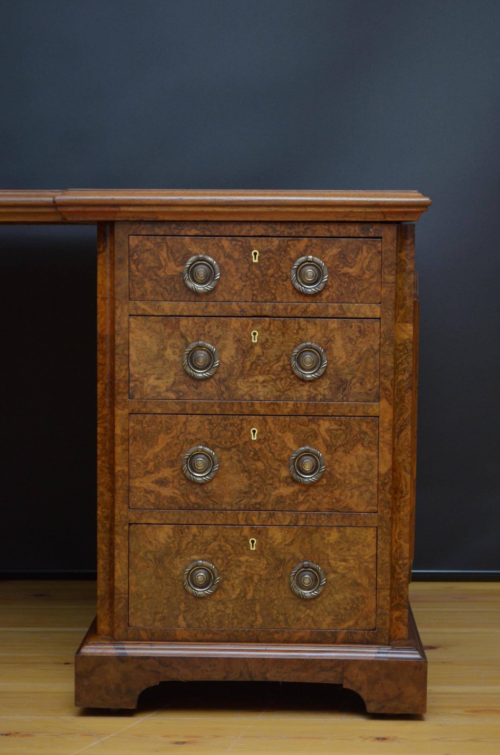 Superb Quality Victorian Burr Walnut Pedestal Desk 2