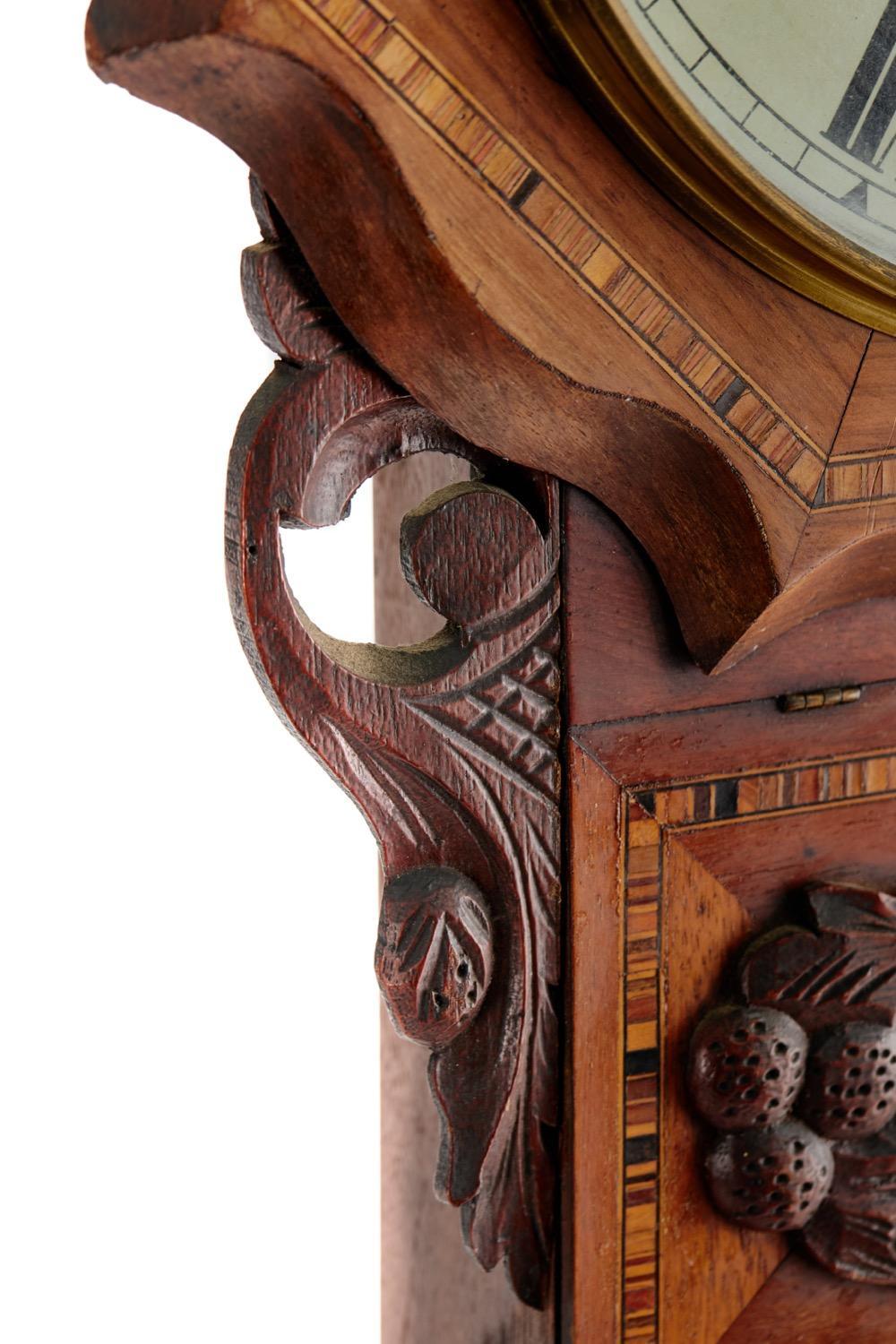Early Victorian Superb Quality Victorian Walnut Inlaid Wall Clock