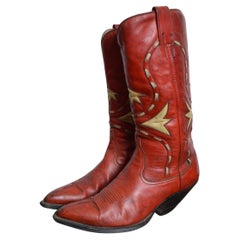 Hervorragende Qualität Vintage Cowboystiefel aus rotem und weißem Leder Circa 1950.