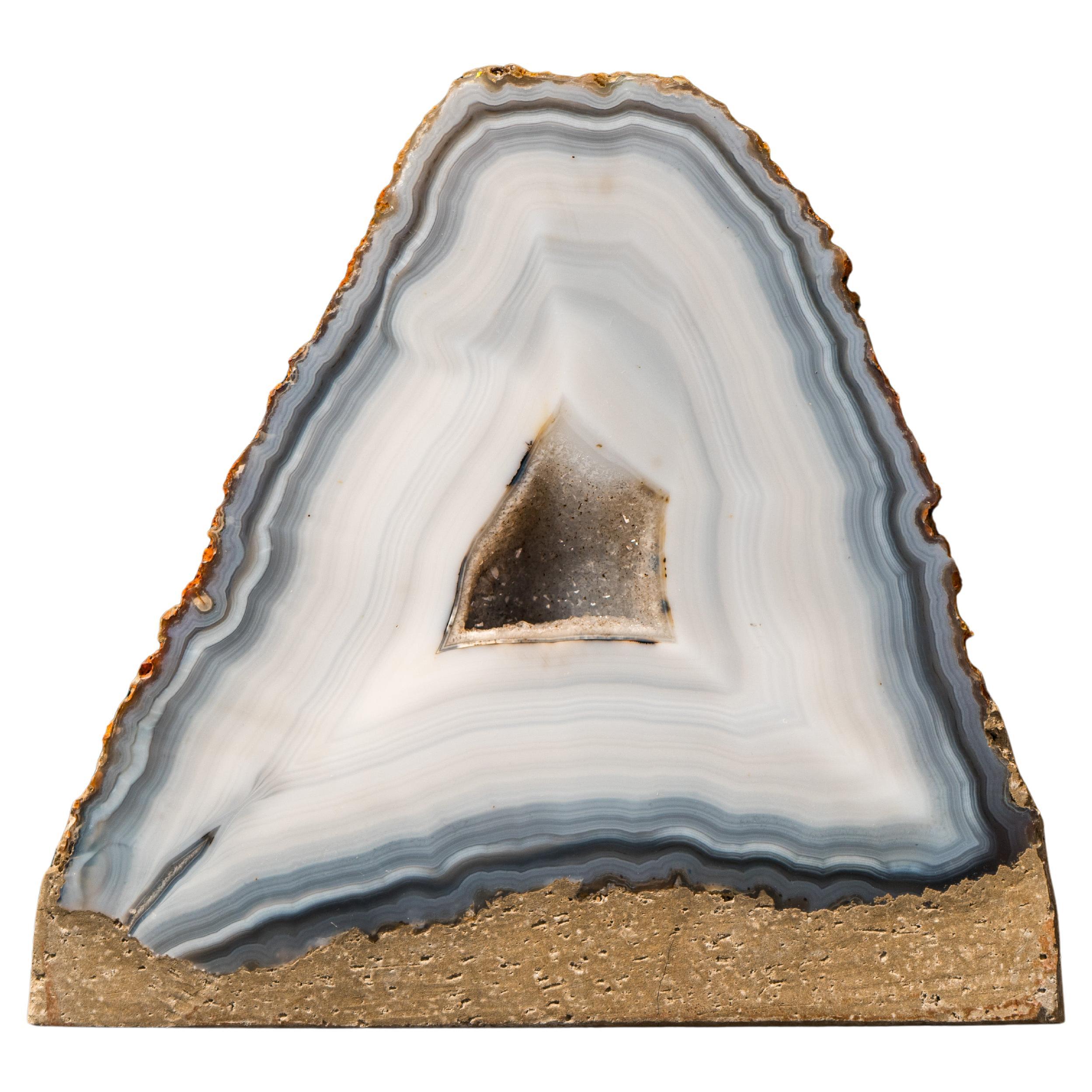 Rara geoda de ágata encaje azul y blanca, ágata de colección