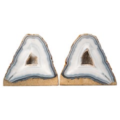Paar seltene blau-weiße Achat-Geode-Spitze-Achat-Geode aus Spitze, ganz natürlich und intact-Achat