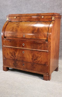 Superb Rare Flame Mahogany Russian or Baltic Cylinder Desk Leather Surface