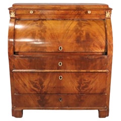 Superb Rare Flame Mahogany Russian or Baltic Cylinder Desk Leather Surface