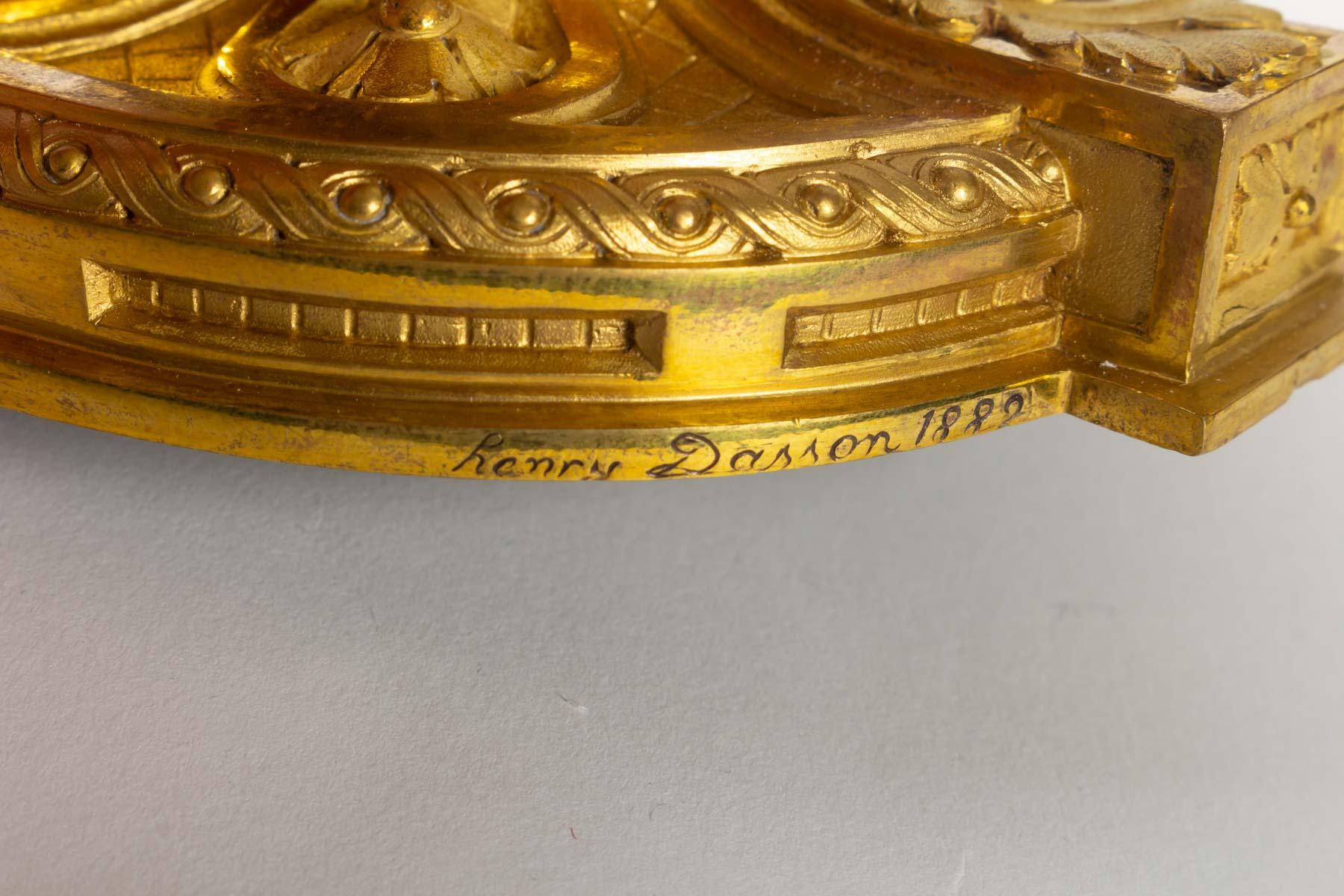 Late 19th Century Superb, Rare Pair of Gilt Bronze Candlesticks, Louis XVI Style, by Dasson, 1882 For Sale