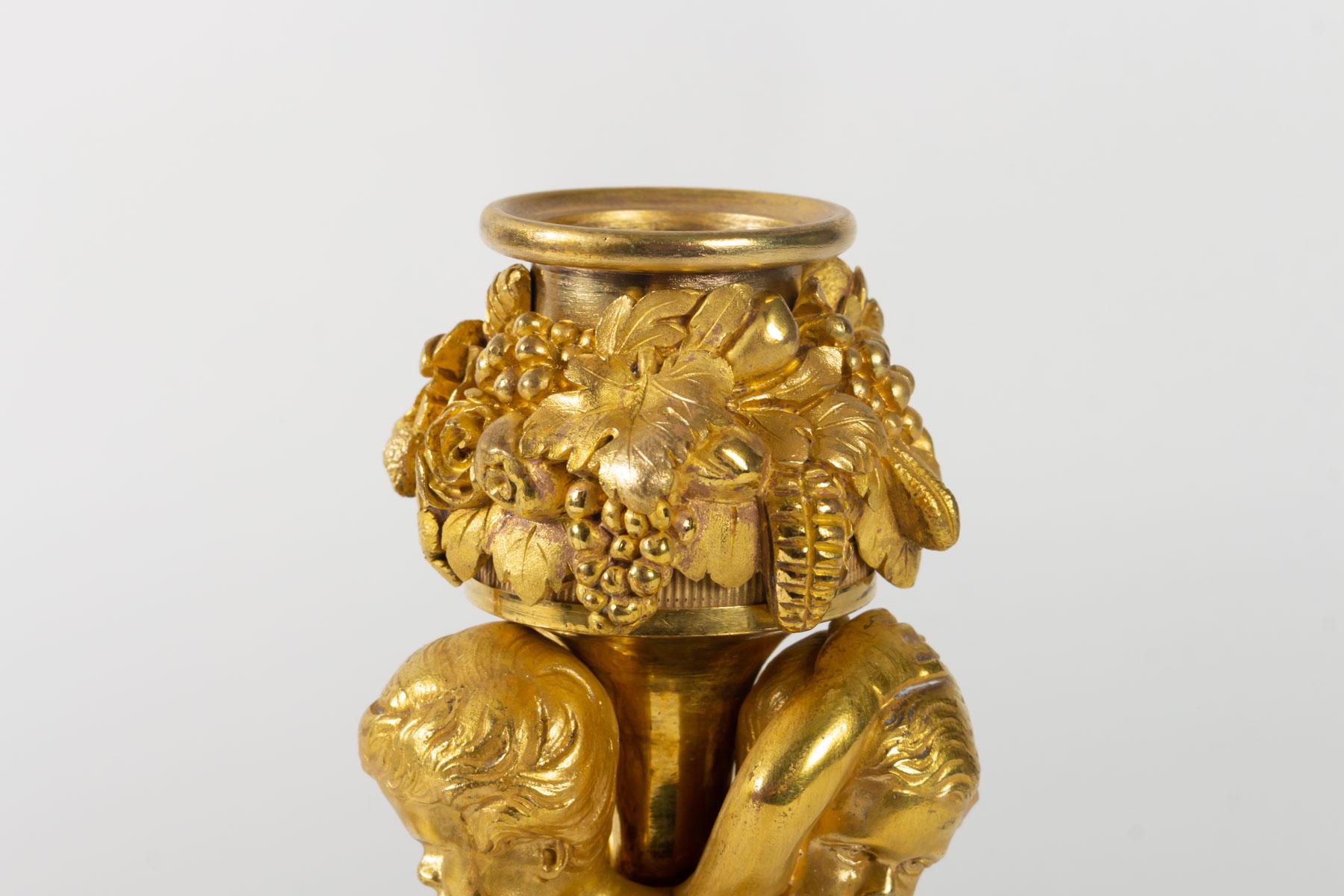 Superb, Rare Pair of Gilt Bronze Candlesticks, Louis XVI Style, by Dasson, 1882 For Sale 1