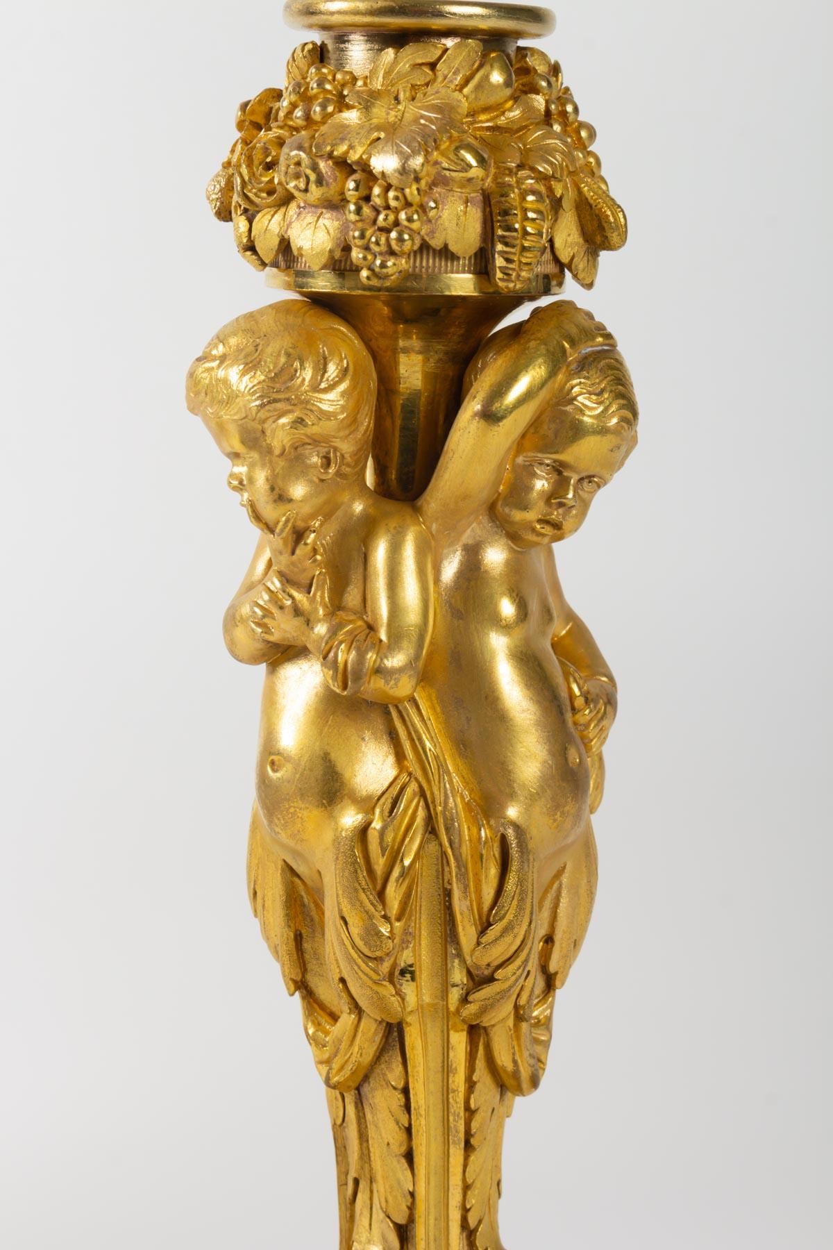 Superb, Rare Pair of Gilt Bronze Candlesticks, Louis XVI Style, by Dasson, 1882 For Sale 2