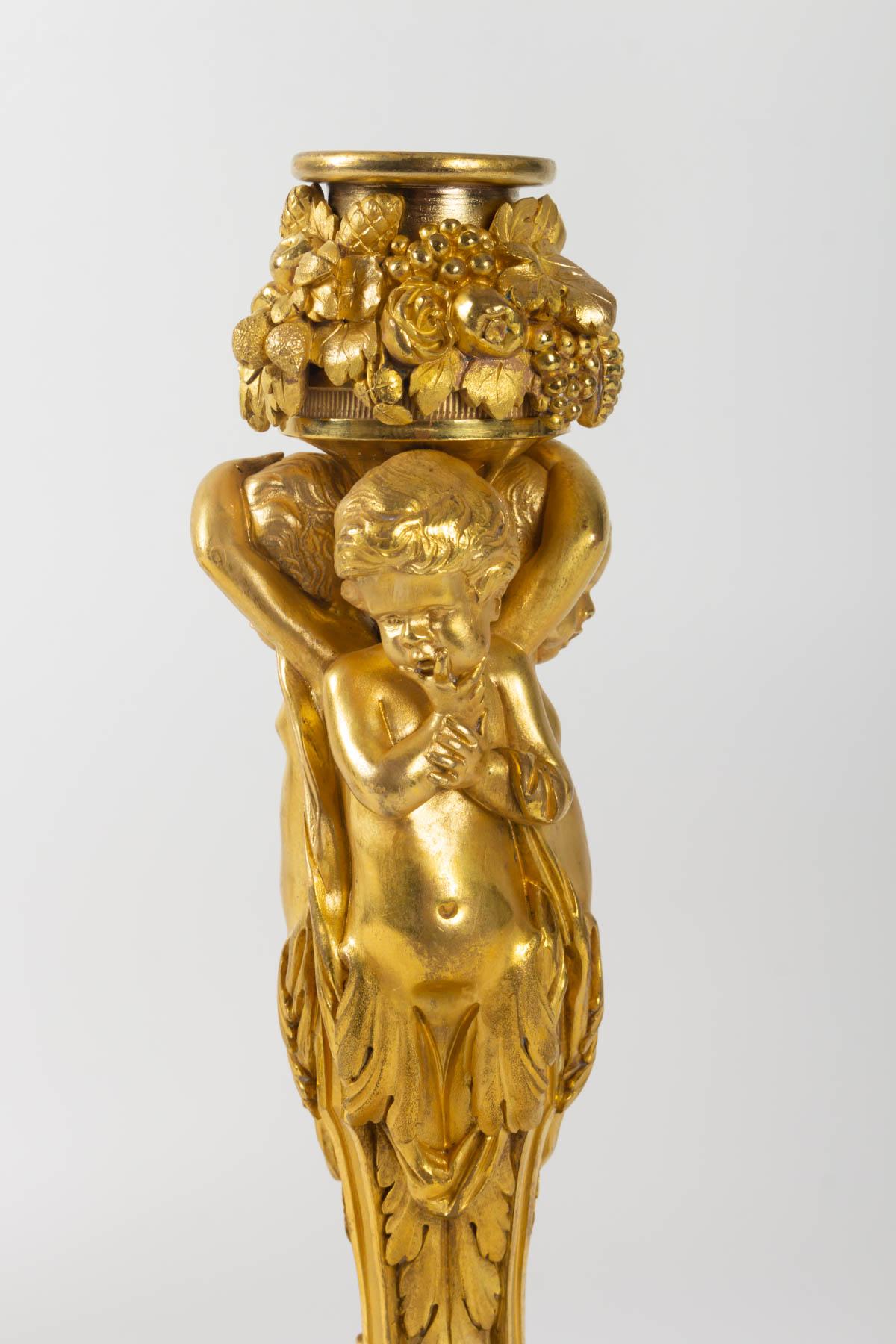 Superb, Rare Pair of Gilt Bronze Candlesticks, Louis XVI Style, by Dasson, 1882 For Sale 4