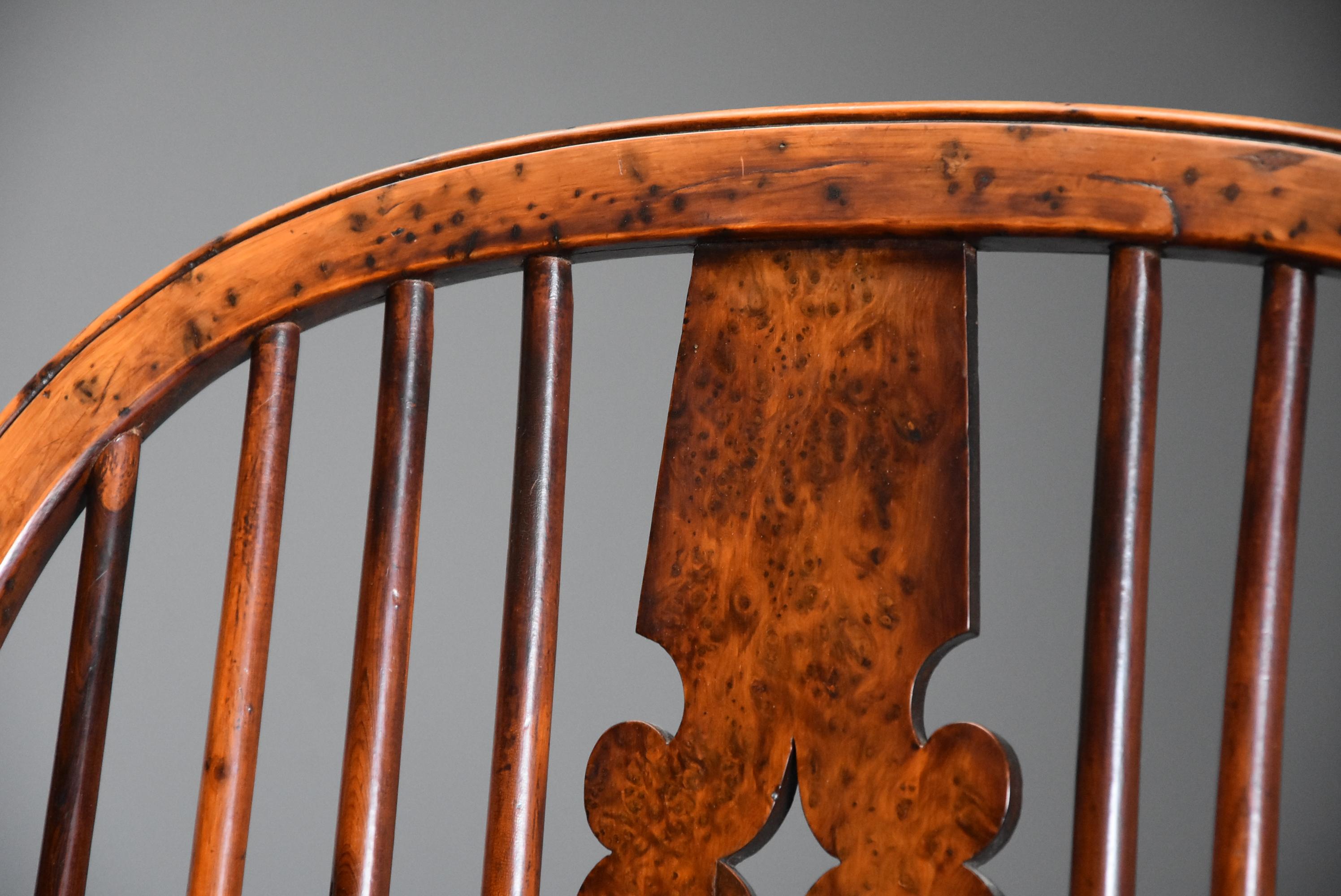 Superb Rare Set of Eight Burr Yew Broad Arm High Back Windsor Armchairs For Sale 1