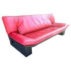 Superb Red & Black Nicoletti Salotti Post Modern Italian Leather Low Sofa