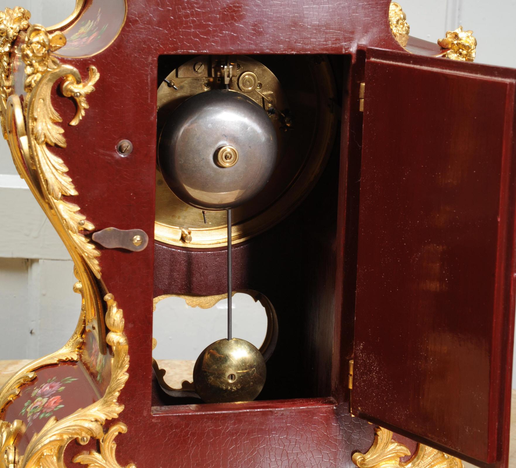 Superb Red Lacquer and Ormolu Bracket Clock 6
